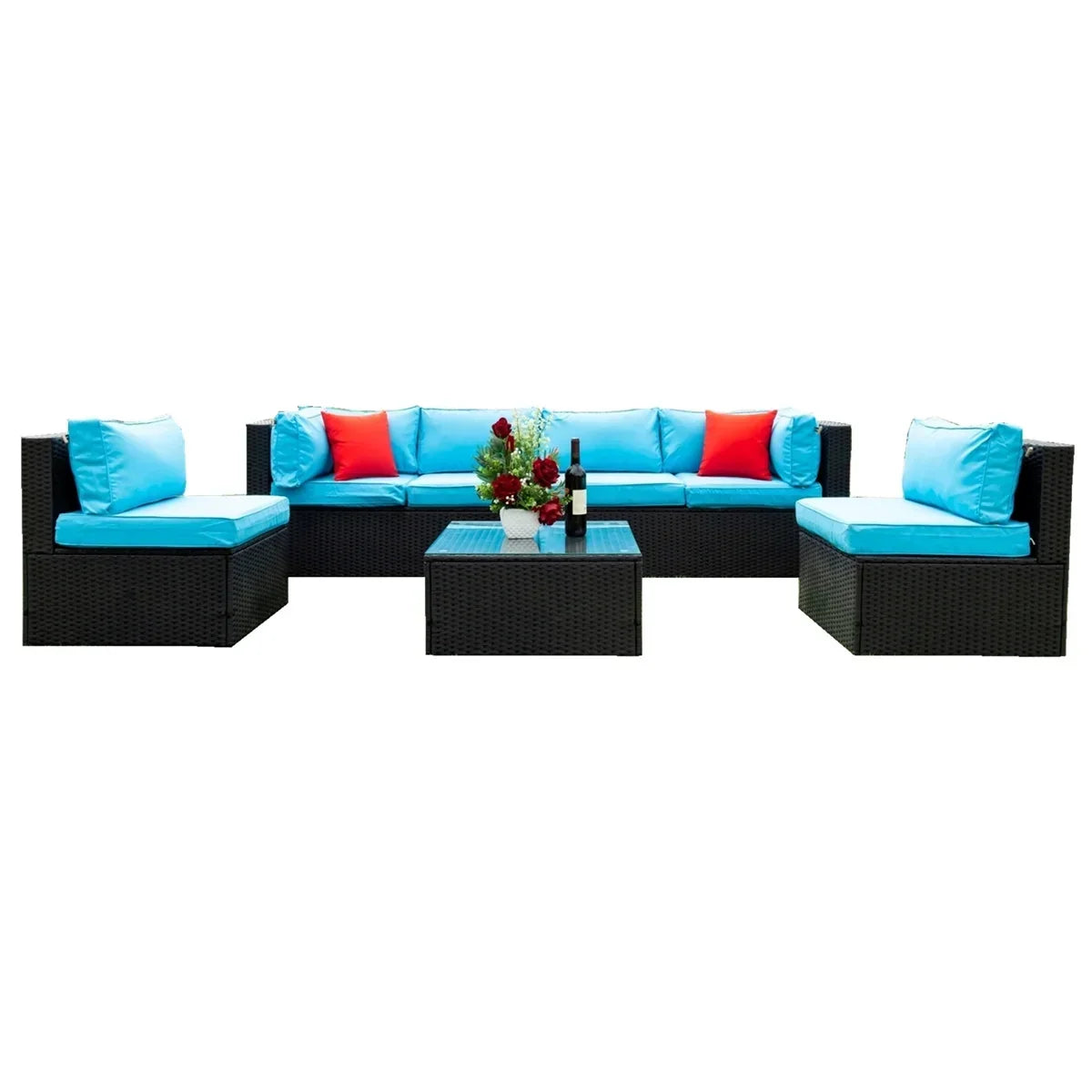 2026 New7 Piece Patio Furniture Sets Outdoor Sectional PE Rattan Outdoor Furniture Patio Conversation Set with Cushions and Glass Coffee Table, for Balcony Lawn and Garden, Gray