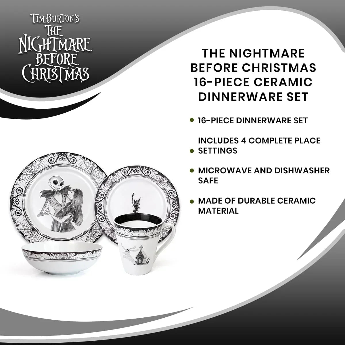2026 NewThe Nightmare Before Christmas 16-Piece Ceramic Dinnerware Set