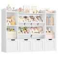 2026 NewHiphuta 3 Tier Kids Bookcase with Toy Storage Organizer, Wood Toy Organizer of 6 Boxes & 4 Removable Drawers, White