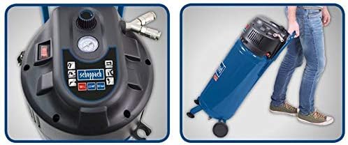 2026 Compresor Scheppach HC51V (1500 W, 50 L, 10 bar, capacidad de entrada 220 l/min, reductor de presión, sin aceite, diseño vertical que ahorra espacio) - incluye juego de 13 herramientas neumáticas y manguera trenzada de 15 m