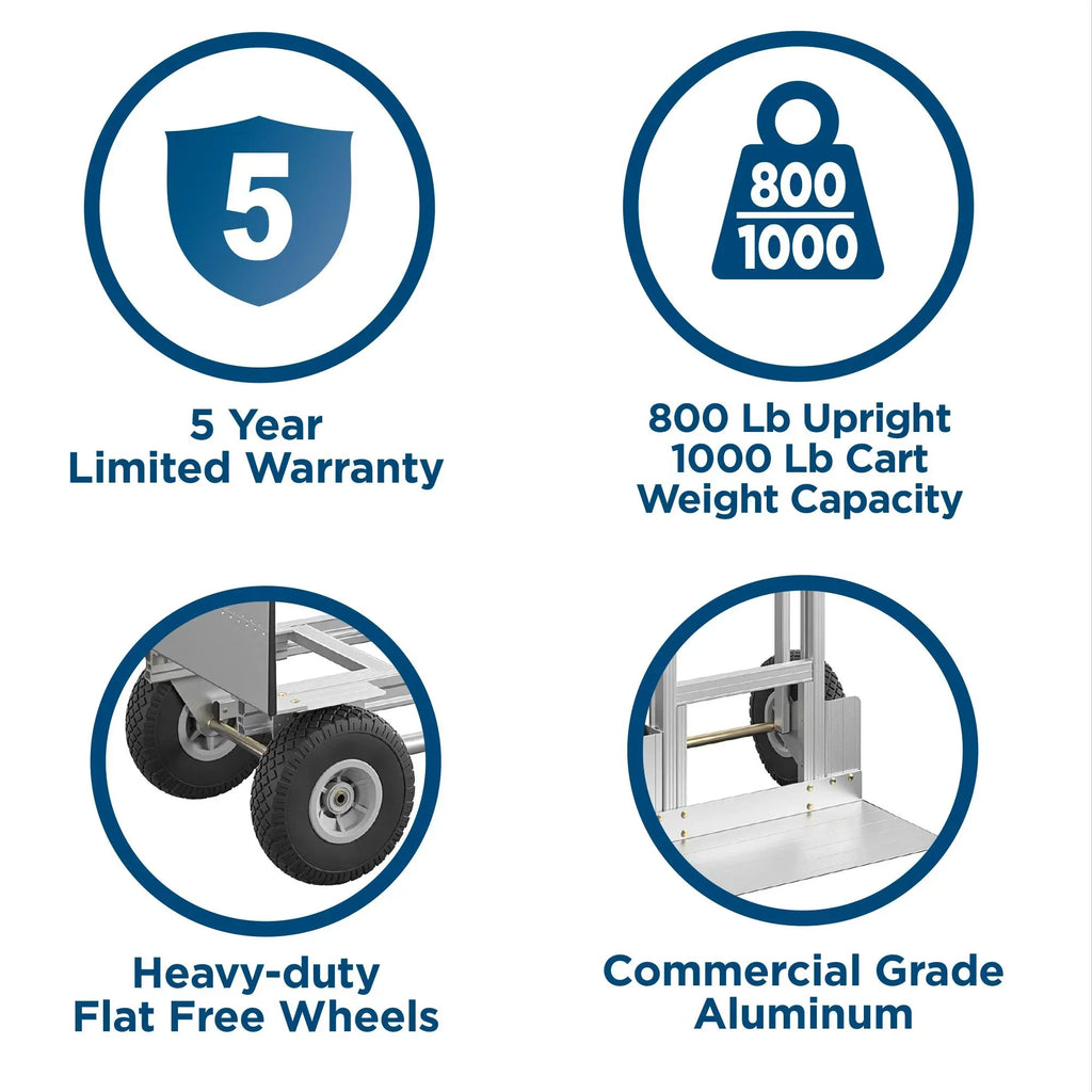 2026 NewCosco 3-in-1 Assist Series Aluminum Hand Truck/Assisted Hand Truck/Cart w/ flat free wheels, Silver