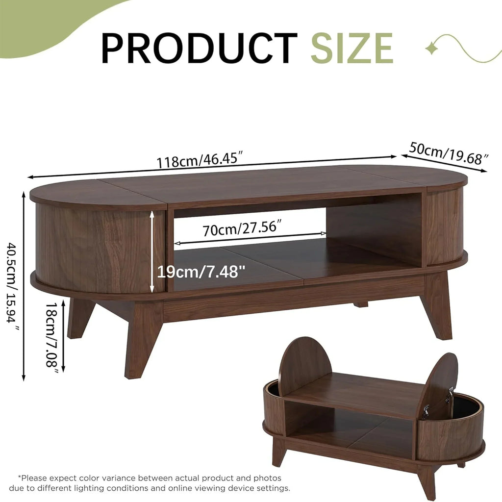 2026 NewFluted Coffee Table with Storage, Modern Coffee Tables, Wood Accent Center Table