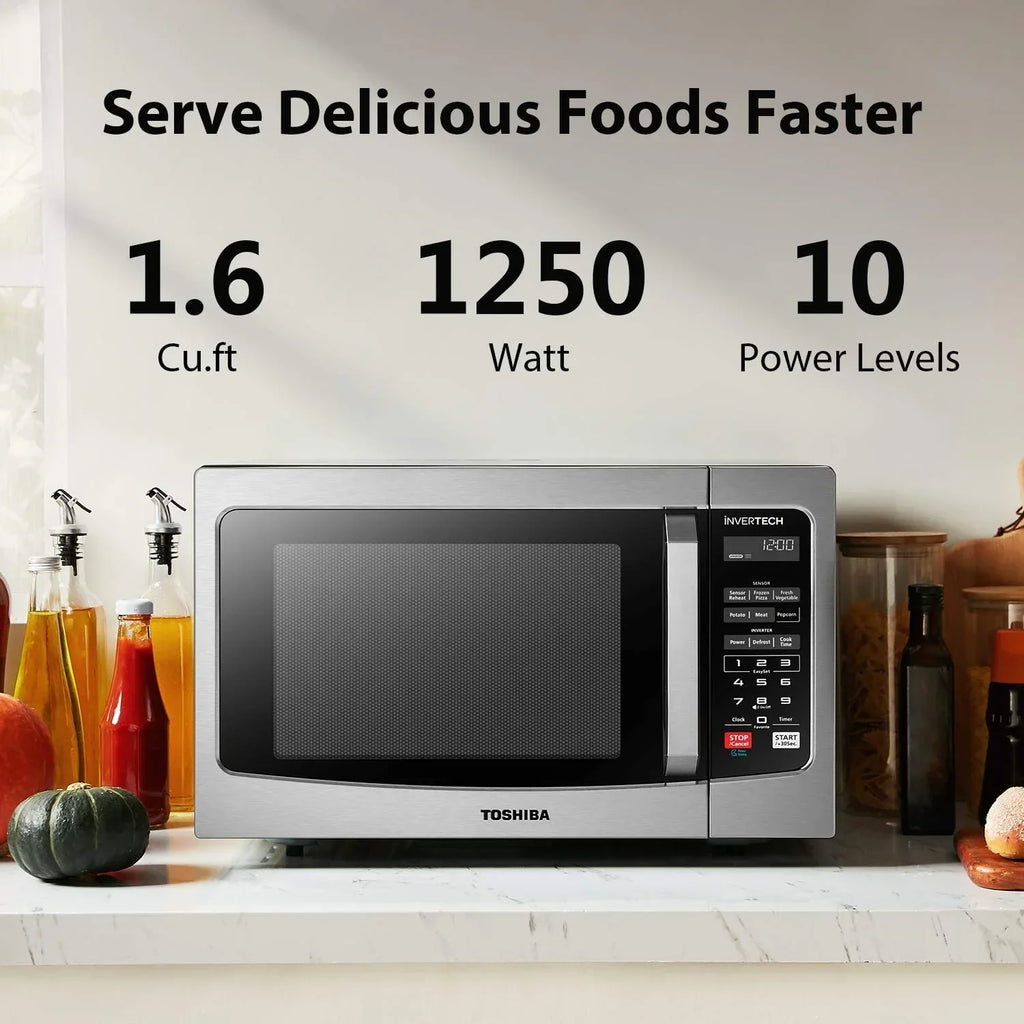 2026 NewToshiba 1.6 cu. ft. Microwave Oven with Inverter Technology, 1250 Watts, LCD Display and Smart Sensor, Stainless Steel, ML-EM45PIT(SS)