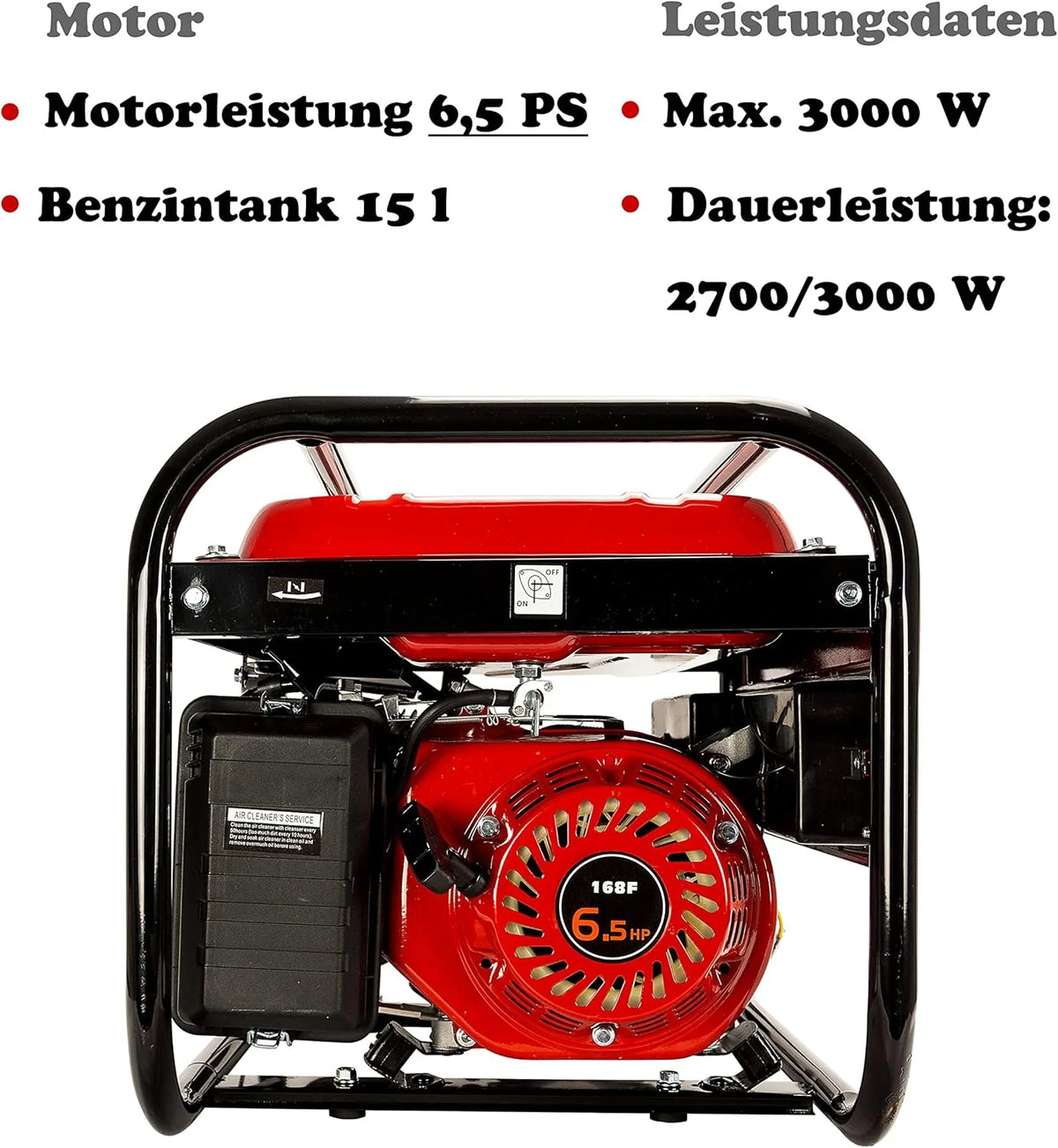 2026 Generador de corriente con gasolina | Accesorios incluidos | Grupo electrógeno silencioso | 5 enchufes 3 x 230 V / 1 x 400 V / 1 x 12 V | 6,5 CV