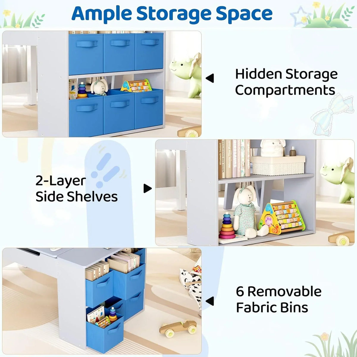 2026 NewLAZY BUDDY Kids Art Table and 2 Chairs Set, 2 in 1 Easel & Toddler Craft Table and Chairs Set with Storage Bins, Paint Cups and Paper Roll, Activity Table Set for Children 3+