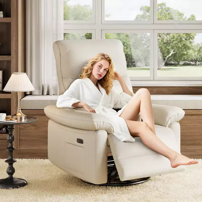 2026 Sillón reclinable mecedora giratorio 270° de tela gris, respaldo capitoné, 1 plaza