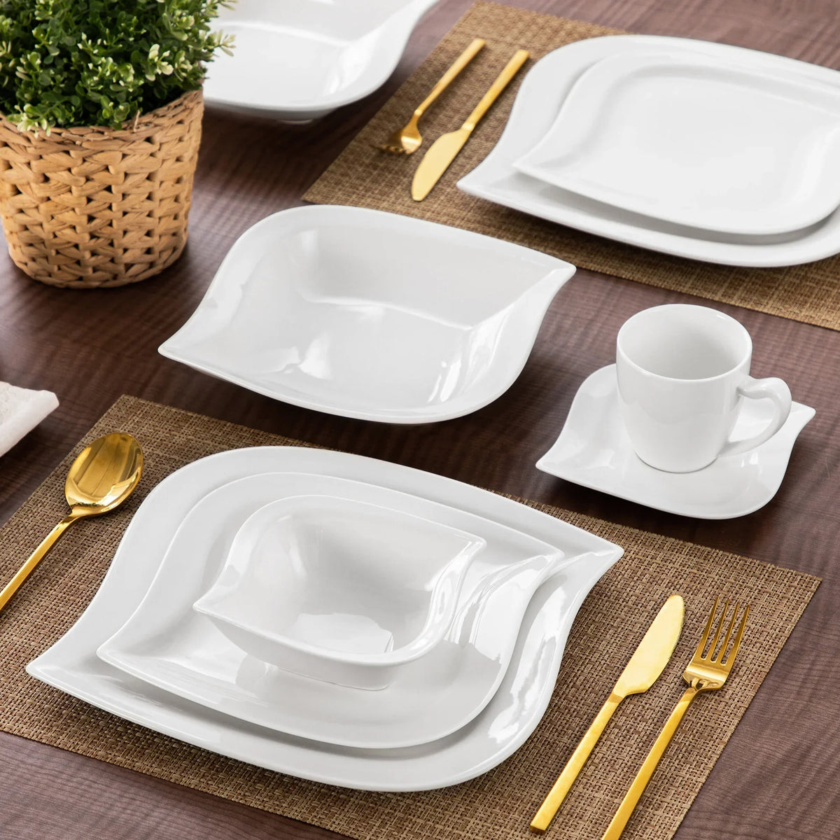 2026 Newvancasso 36 pcs Dinnerware Sets, Plates and Bowls Set for 6, Porcelain Dinner Set, Marble Gray
