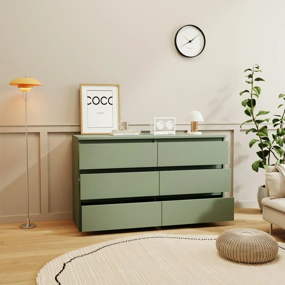 2026 NewKadyn Modern 6 Drawer Dresser Wood Cabinet,Dresser for Bedroom, Kitchen Storage Cabinet with Drawers, Chest of Drawers(Black)