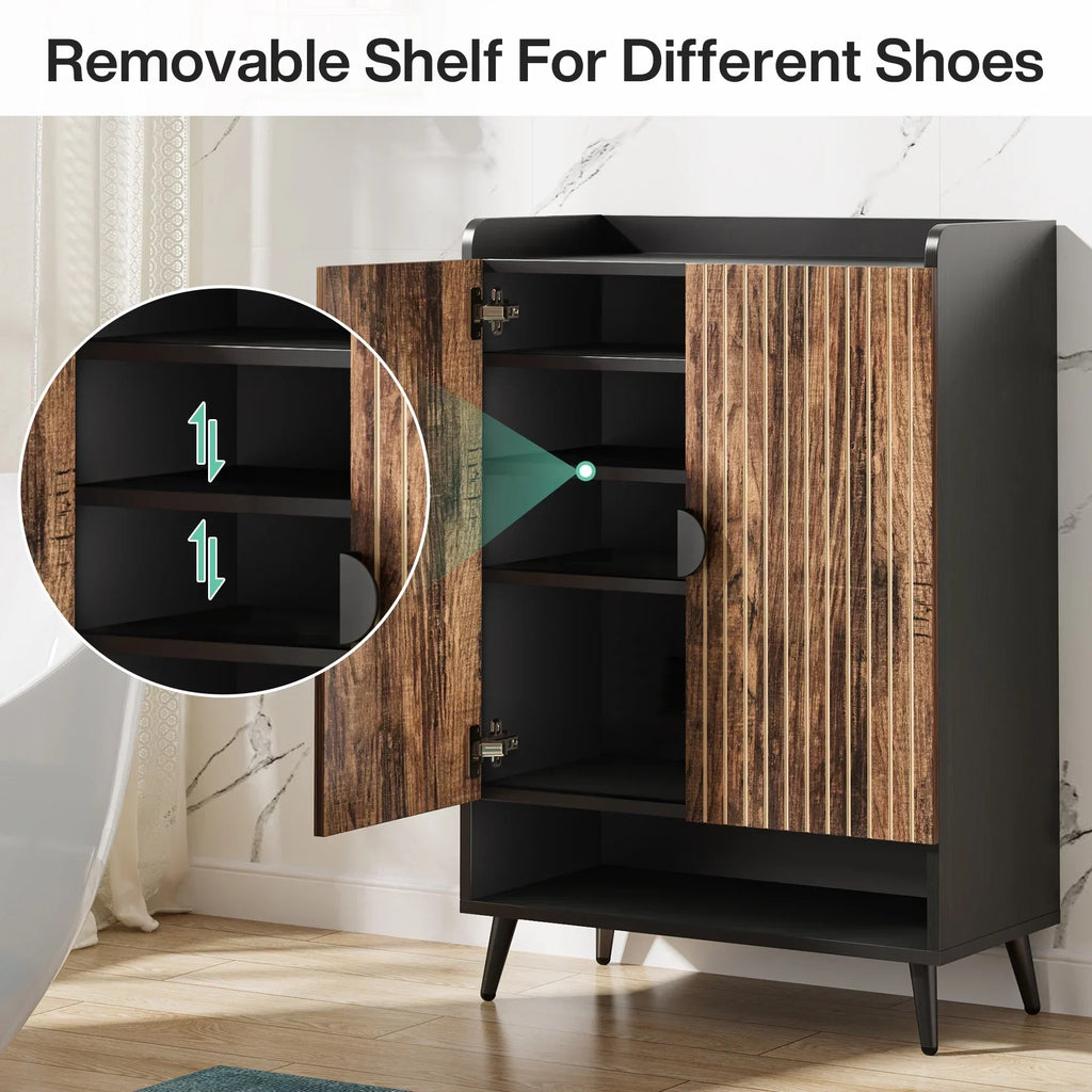 2026 NewTribesigns Shoe Cabinet with Doors, 7-Tier Shoe Storage Cabinet with Adjustable Shelves, Wood Grain Shoes Rack Shoe Organizer