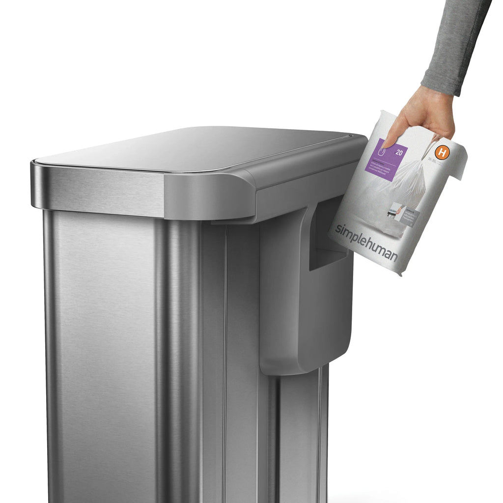 2026 Newsimplehuman 58 Liter / 15.3 Gallon Rectangular Dual Compartment Recycling Step, Brushed Stainless Steel with Soft-Close Plastic Lid Kitchen Trash Can