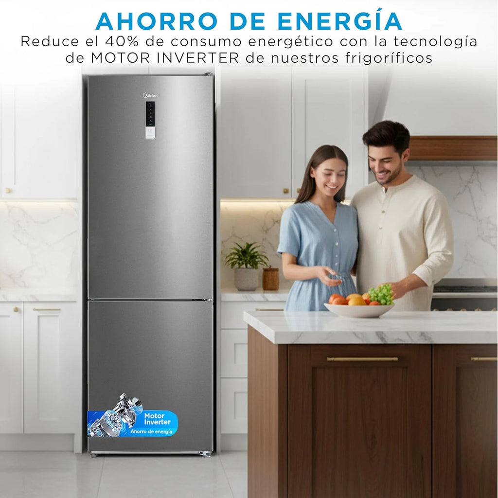 2026 Midea Frigorífico Combi No Frost | 60 cm ancho x 188 alto cm | Inox | Nevera libre instalación 224 L 86 L Congelador - Refrigerador de bajo consumo con congelador vertical