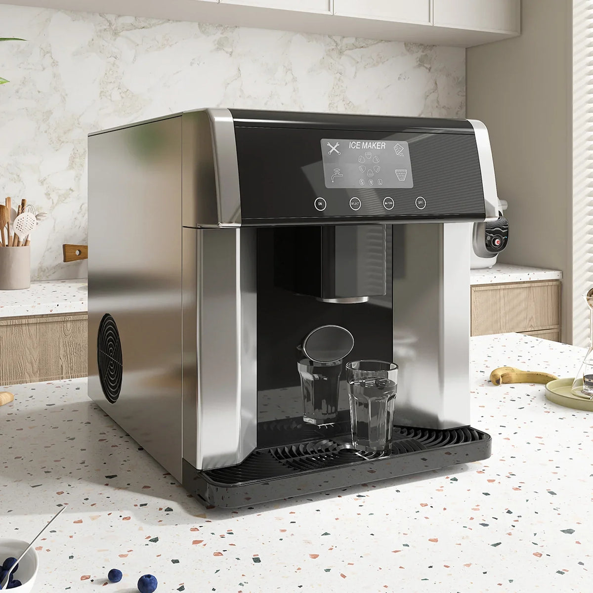 2026 NewTABU 40Lbs/24H Countertop Ice Maker Machine,3 in 1 Ice Maker with Water Dispenser,Crushed Ice,Black