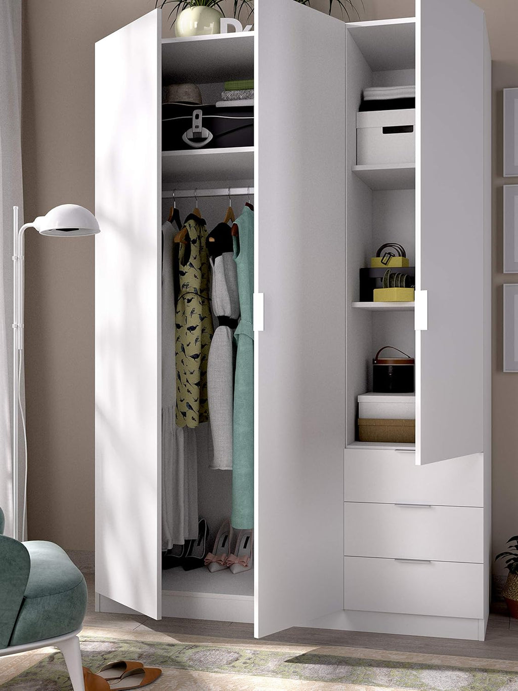 2026 DEKIT GRUPO RIMOBEL Armario Ropero 3 Puertas Y 3 Cajones - Blanco - 121X184X52 Cm
