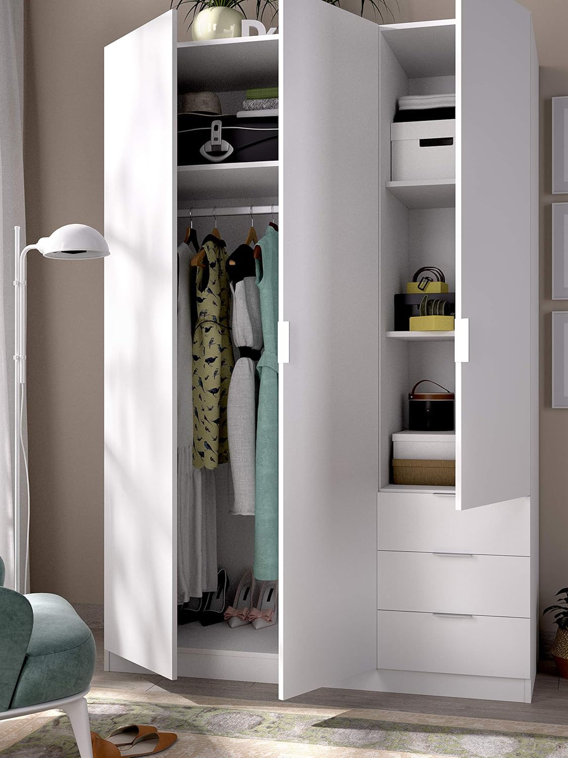 2026 DEKIT GRUPO RIMOBEL Armario Ropero 3 Puertas Y 3 Cajones - Blanco - 121X184X52 Cm