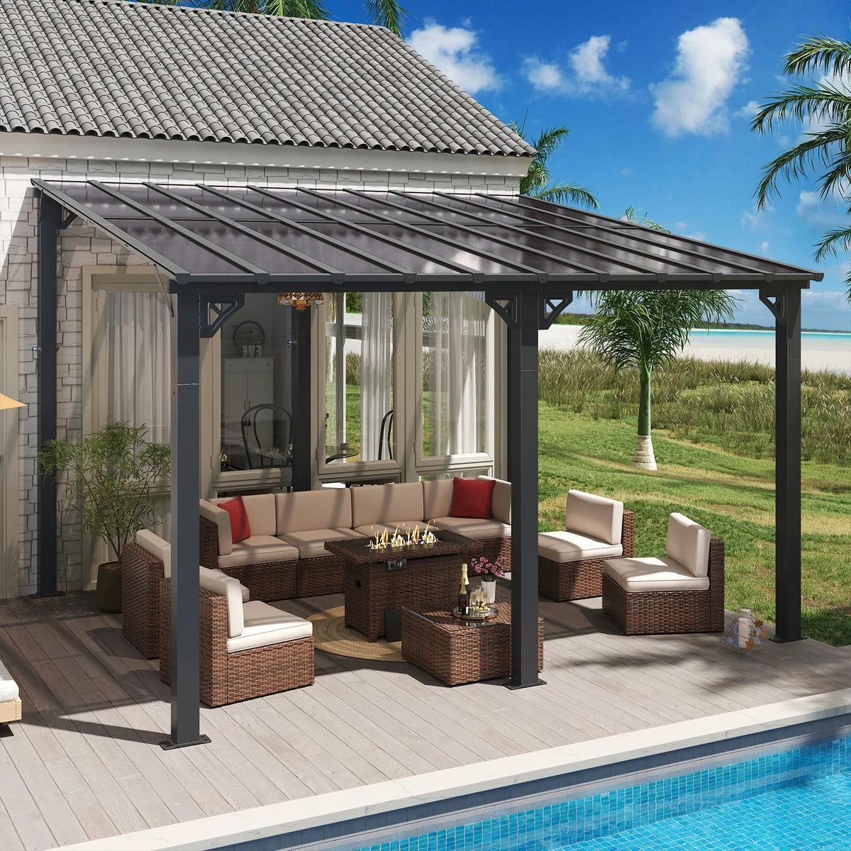2026 NewAoxun 8' x 5' Gazebo for Patio, Gazebo Pergola with Sloped Roof, Grill Gazebo Large Wall-Mounted Heavy Duty Awnings, for Backyard, Deck, Patio
