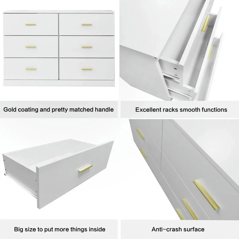2026 NewKadyn Modern 6 Drawer Dresser Wood Cabinet,Dresser for Bedroom, Kitchen Storage Cabinet with Drawers, Chest of Drawers(Black)