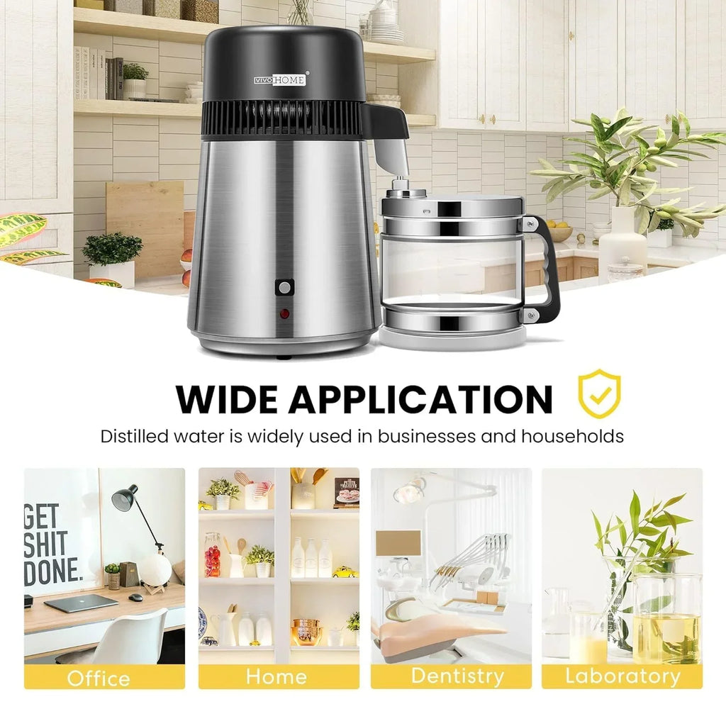 2026 NewSPECSTAR Water Distiller Countertop 1.1 Gallon/4L 304 Stainless Steel Distilled Water Machine with Smart Switch Purifier Filter for Home Office