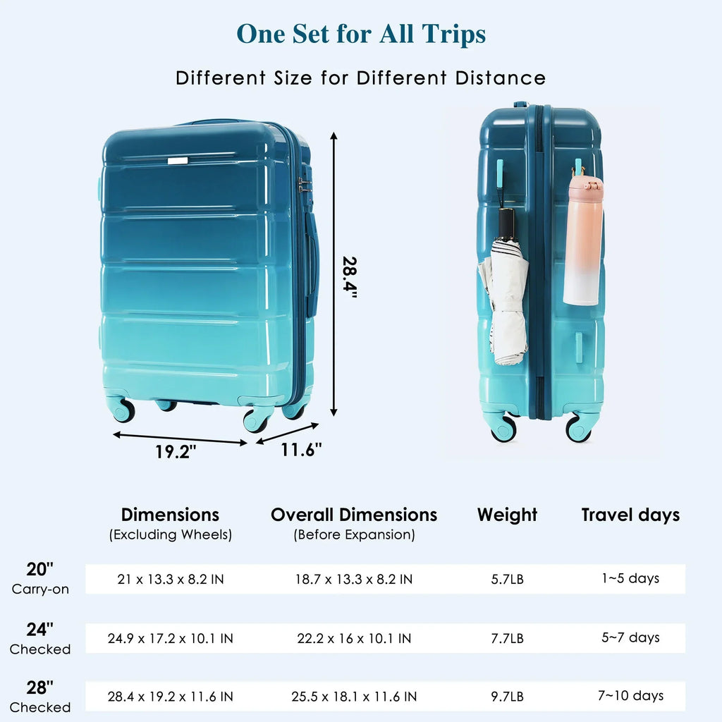 2026 NewPAPROOS 3-Piece Luggage Set (20''/24''/28''), Hardshell Lightweight Suitcase with USB Port and Side Hooks, Travel Luggage with TSA-Lock, Hardside Rolling Luggage for School, Travel, Pink