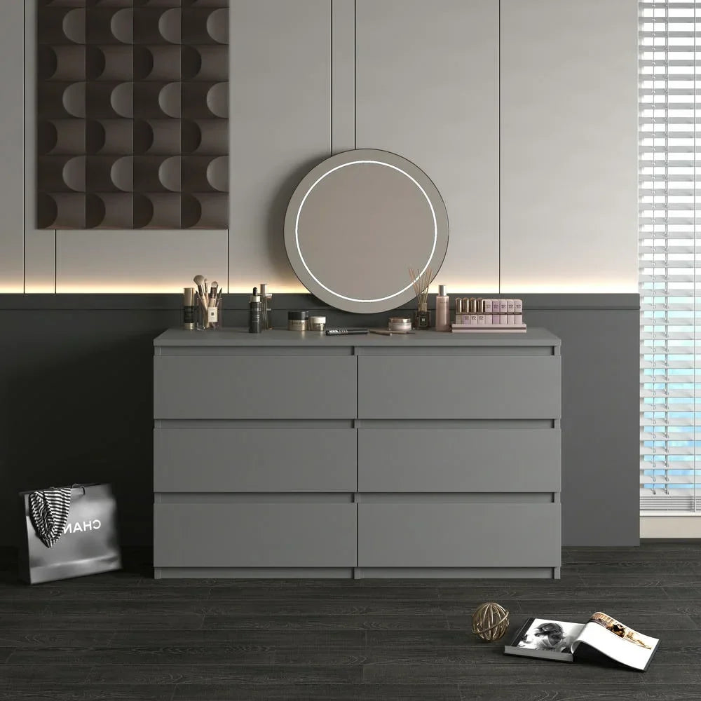 2026 NewKadyn Modern 6 Drawer Dresser Wood Cabinet,Dresser for Bedroom, Kitchen Storage Cabinet with Drawers, Chest of Drawers(Black)