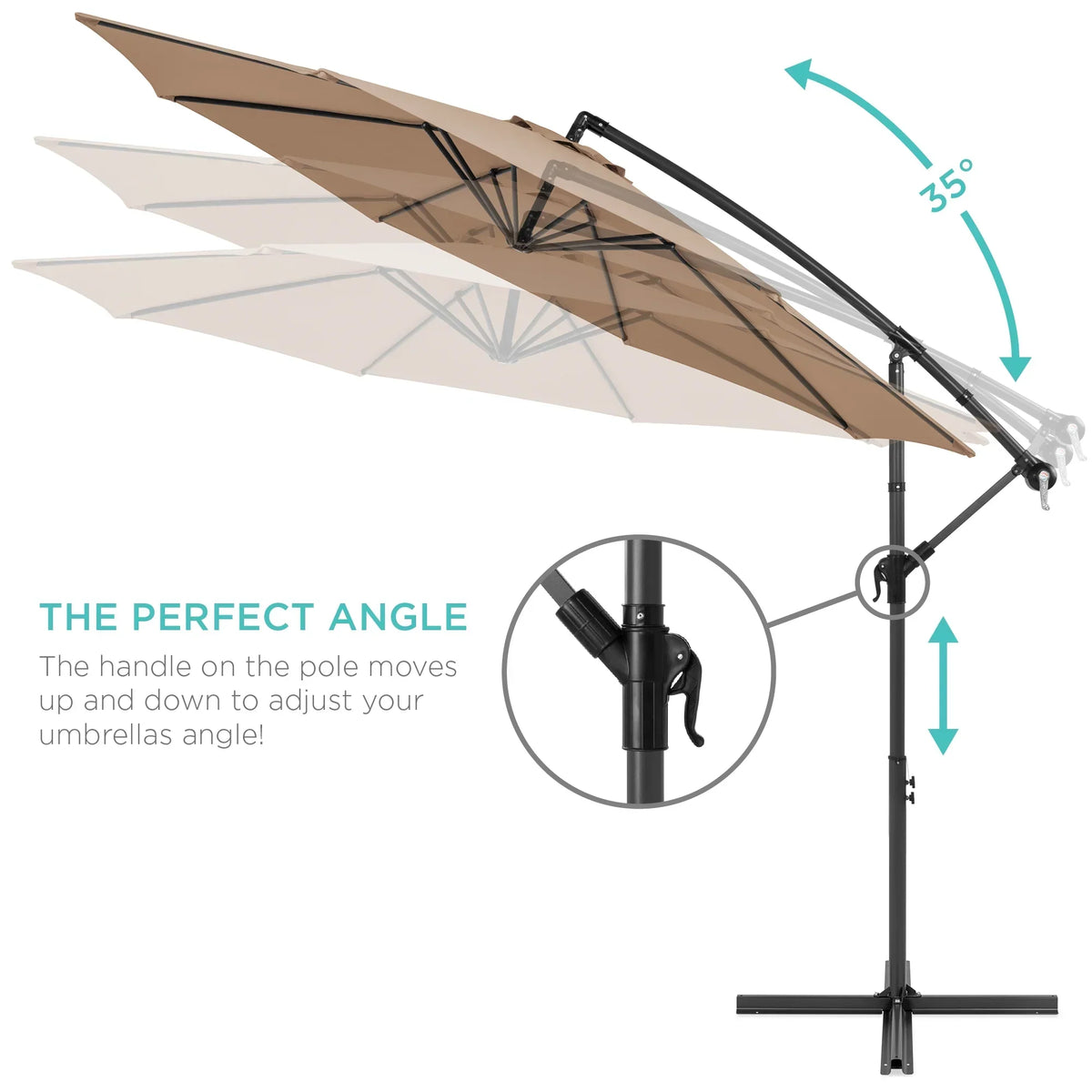 2026 NewBest Choice Products 10ft Offset Hanging Outdoor Market Patio Umbrella w/ Easy Tilt Adjustment - Tan