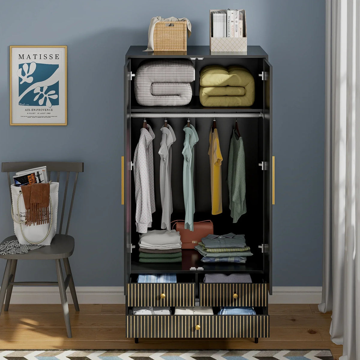 2026 NewArmoire Wardrobe Closet, Closet Wardrobe Cabinet with Drawers and Hanging Rail for Bedroom, White