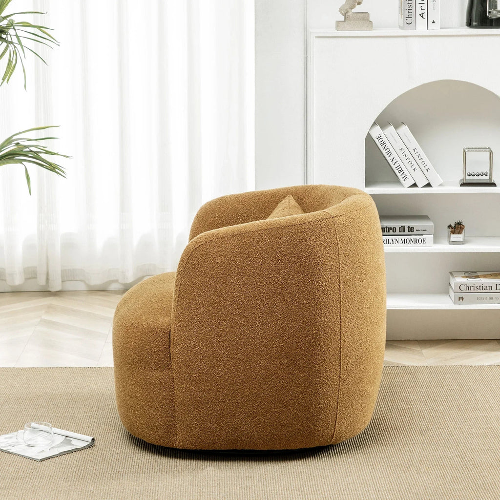 2026 New34" Wide Boucle Swivel Barrel Chair, No Assembly Round Upholstered Armchair Accent Chair Single Sofa Chair with Toss Pillow for Living Room and Bedroom, Taupe