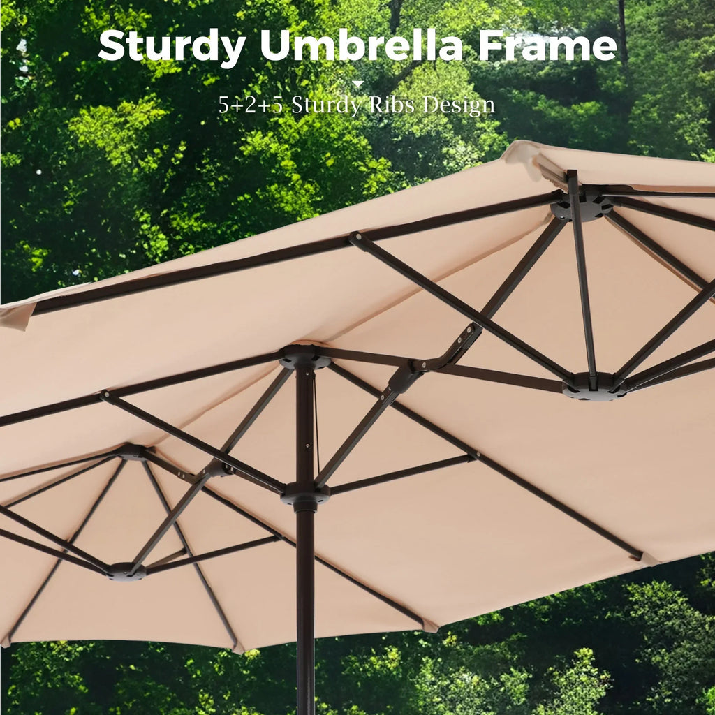 2026 NewAlpha Joy 15ft Outdoor Patio Umbrella Extra-Large Double-Sided Garden Umbrella with Crank Handle and Base - Smoky Gray