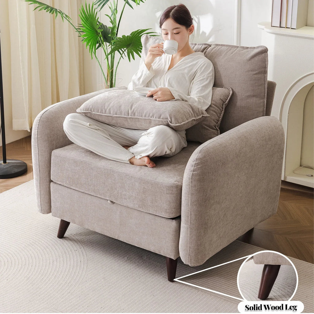 2026 NewRexulqo Oversized Accent Chair with All Seats Storage,Comfy Living Room Chairs with 2 Throw Pillow,Upholstered Mid-Century Armchair,24.5'' Deep Seat,Reading Chair For Bedroom,Office,Chenille,Green