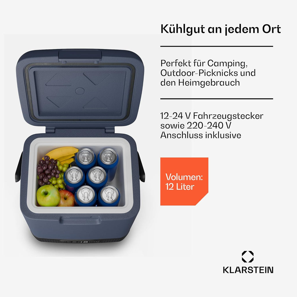 2026 Nevera portátil Klarstein SwiftFrost de 12 litros con compresor y compartimento congelador: nevera eléctrica portátil, pantalla LED, doble alimentación (12 V/230 V), de -20 °C a 20 °C, modos ECO y MAX, ideal para acampadas y coches.