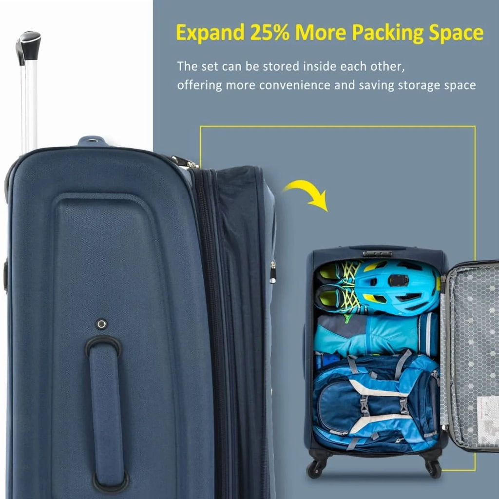 2026 NewSoftside Luggage Expandable 3 Piece Set Suitcase Upright Spinner Softshell Lightweight Luggage Travel Set