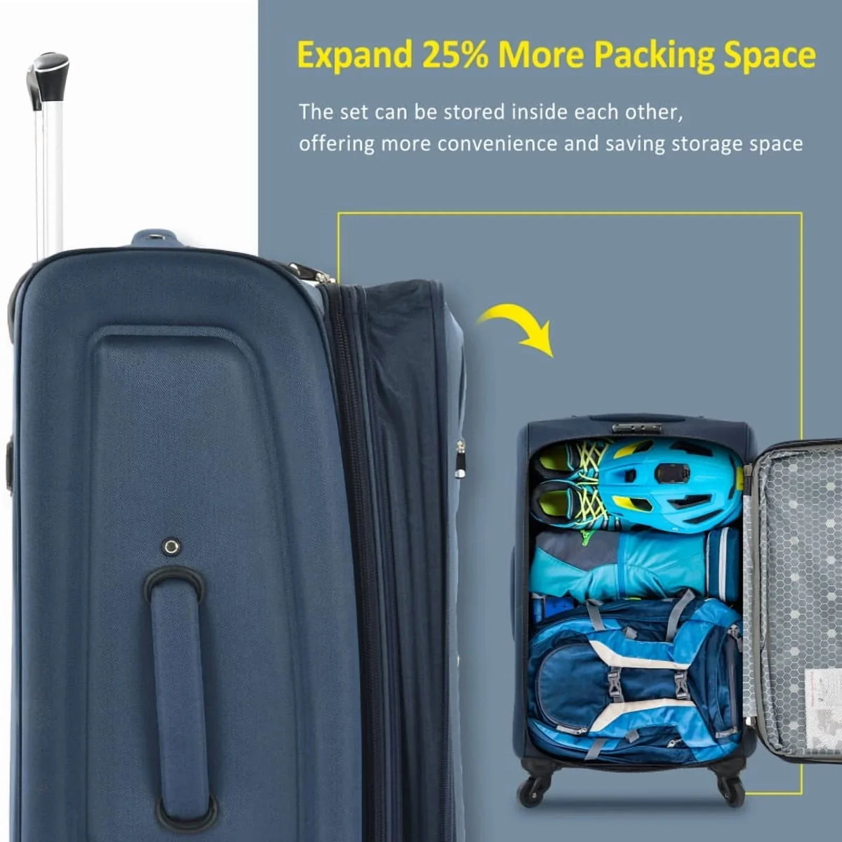 2026 NewSoftside Luggage Expandable 3 Piece Set Suitcase Upright Spinner Softshell Lightweight Luggage Travel Set