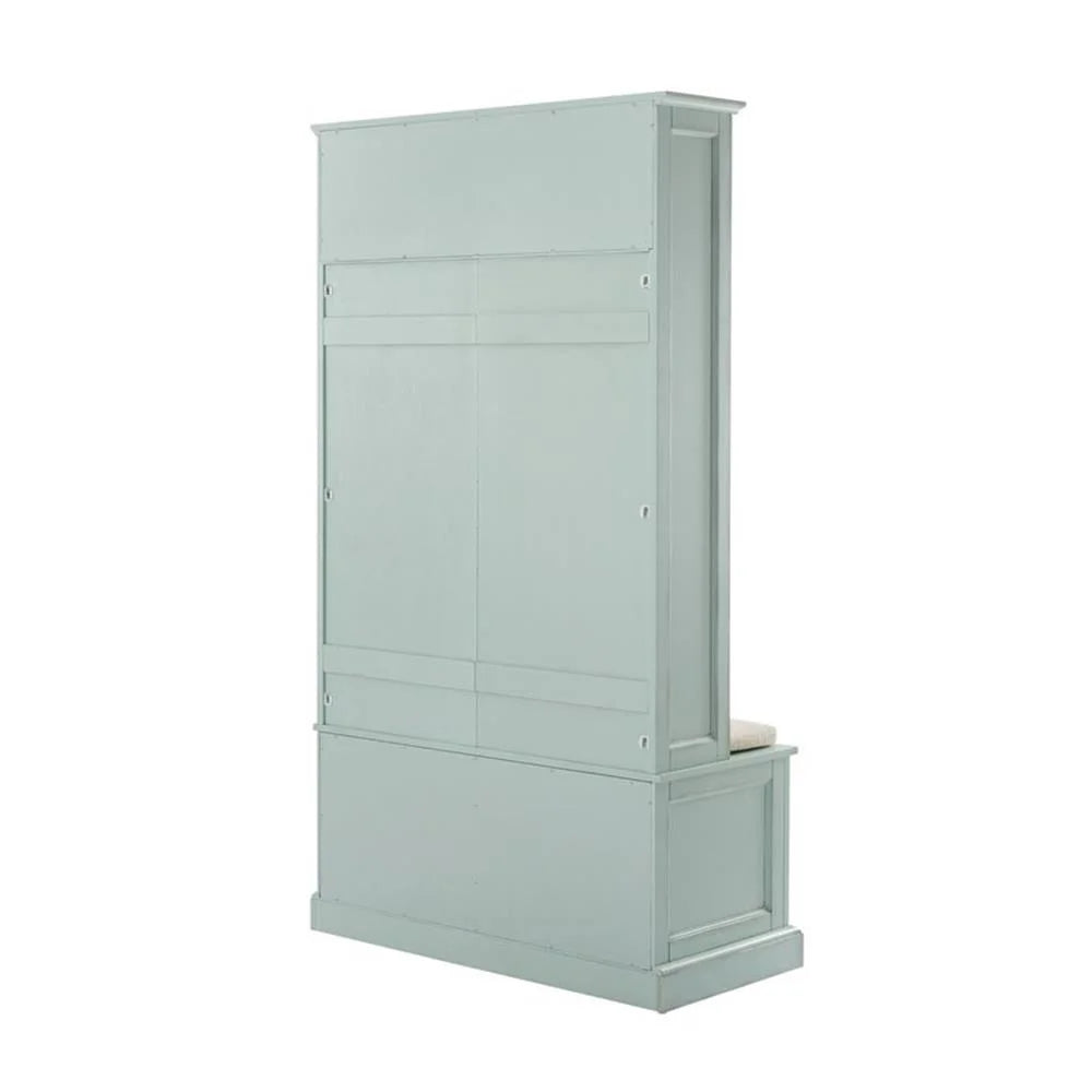 2026 NewBowery Hill Traditional Wood Hall Tree in Seafoam Blue/Oatmeal