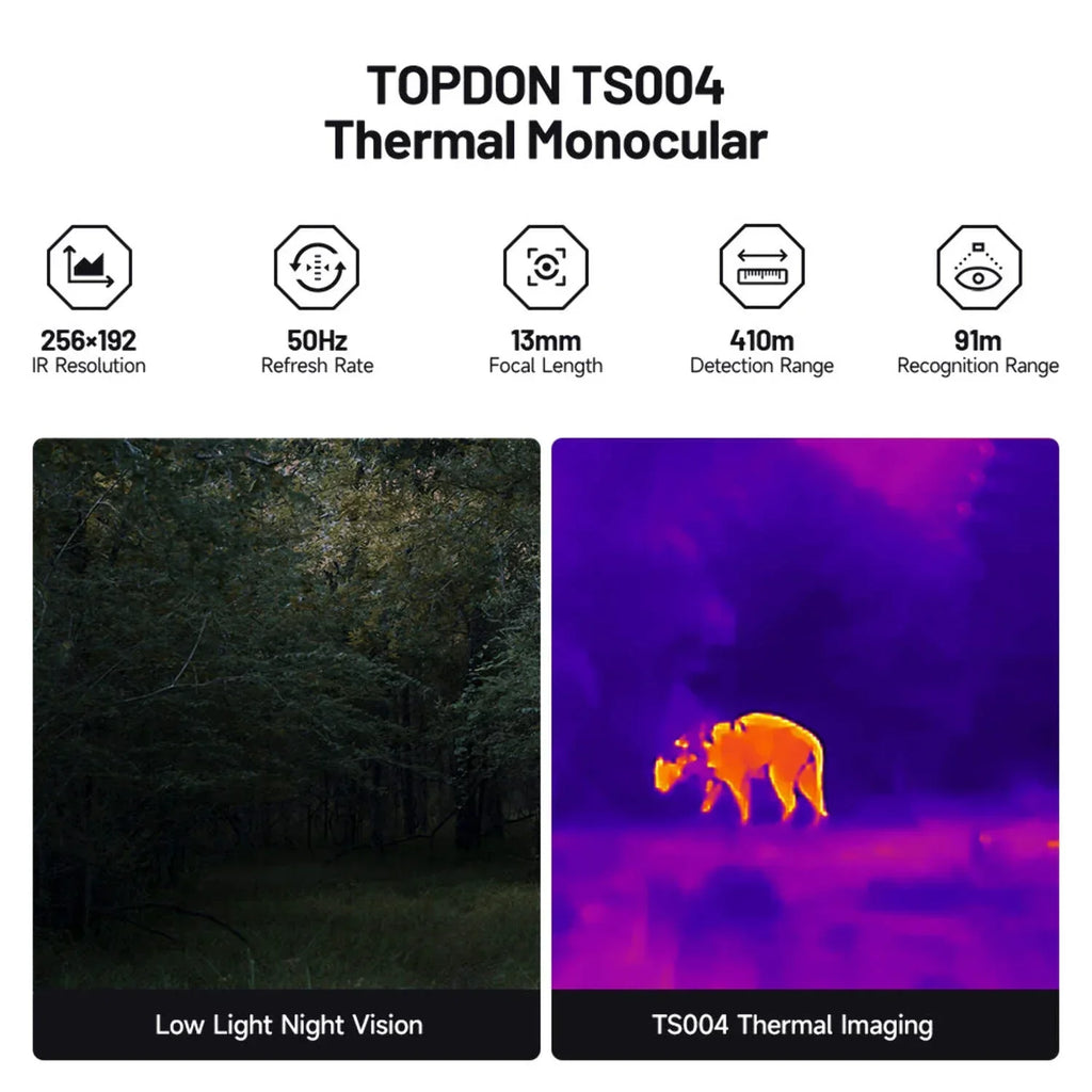 2026 NewTOPDON TS004 Thermal Monocular Camera, 256x192 Resolution, 50Hz Refresh Rate, 450 Yard Detection Range