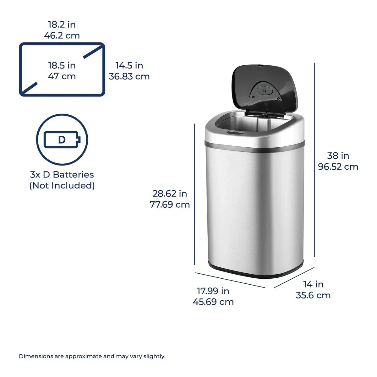 2026 NewNine Stars Automatic Trash Can, 21 Gallon Stainless Steel, Motion Sensor Hands Free Soft Close Lid Garbage Bin, Silver