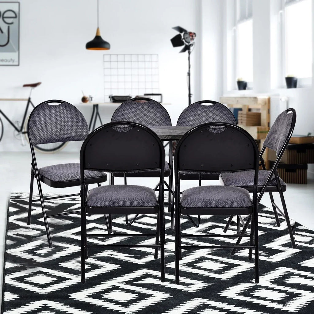 2026 NewCostway Set of 6 Folding Chairs Fabric Upholstered Padded Seat Metal Frame Home Office Beige