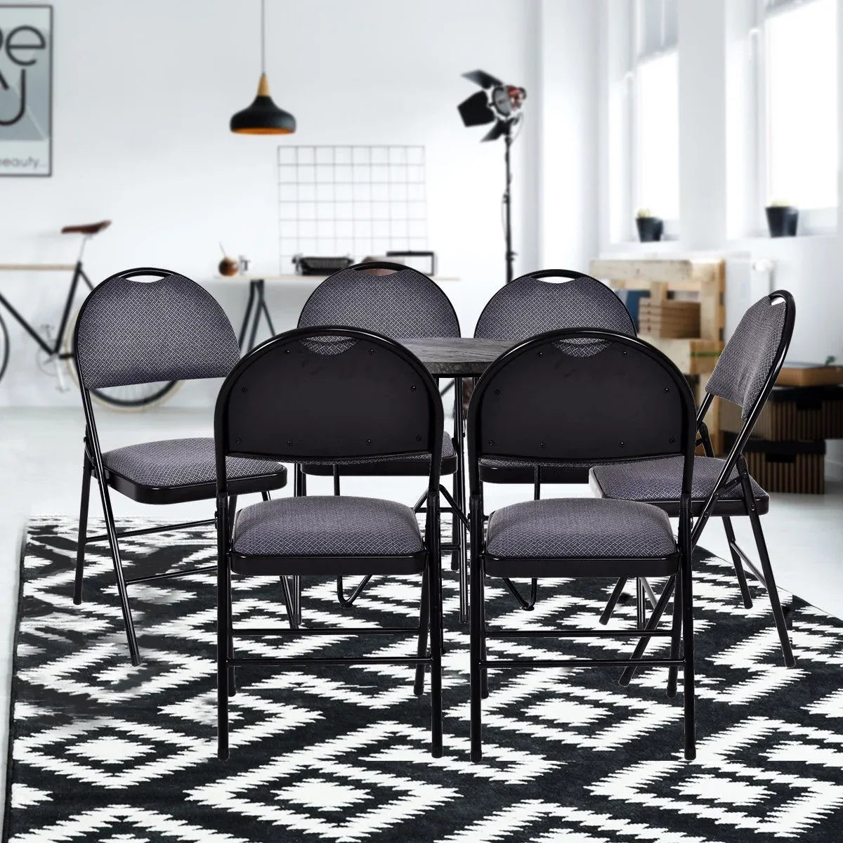 2026 NewCostway Set of 6 Folding Chairs Fabric Upholstered Padded Seat Metal Frame Home Office Beige