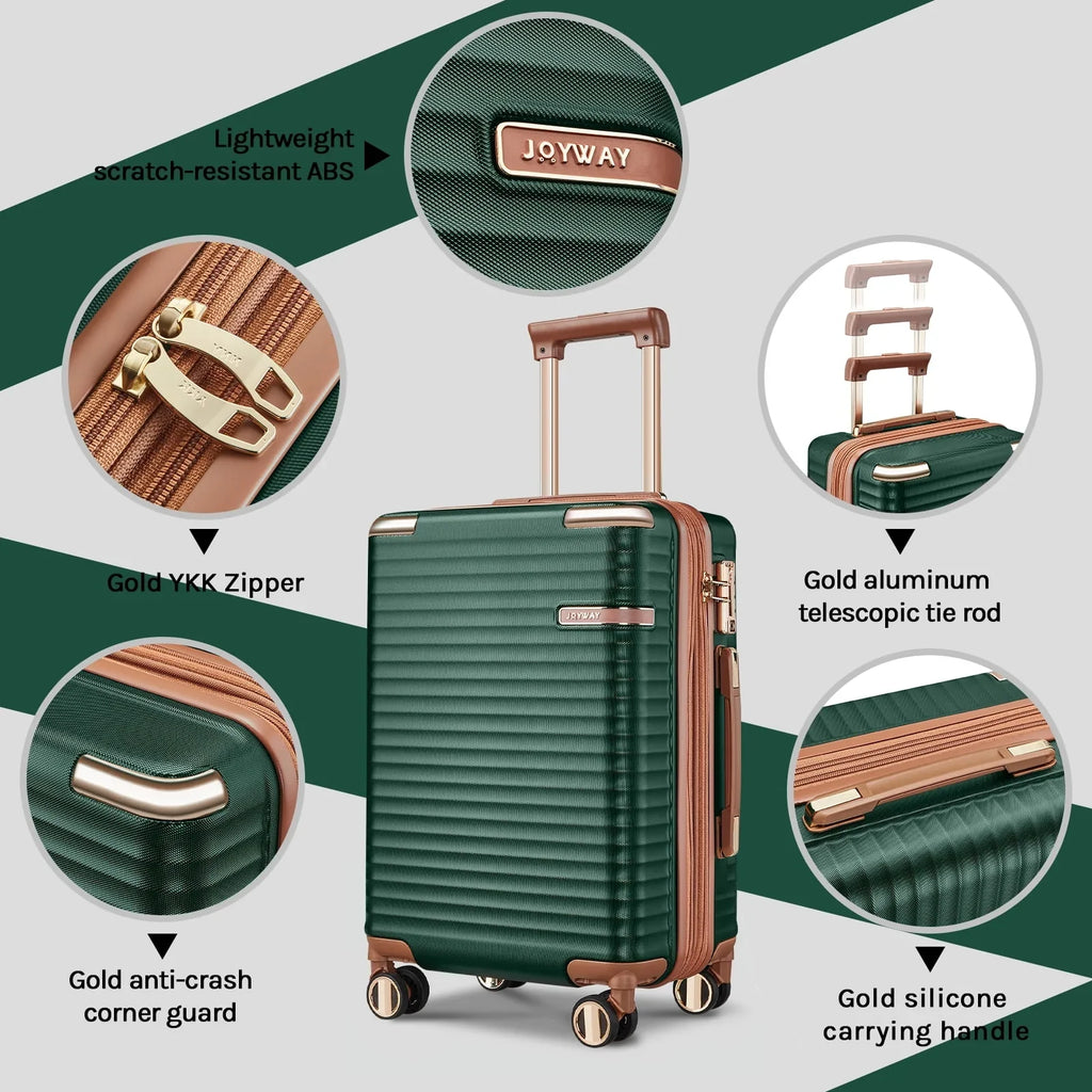 2026 NewJoyway 3-Piece Carry-On Luggage Set with Swivel TSA Lock and Leather Carry Bag