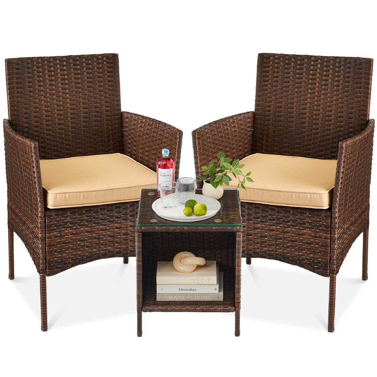 2026 NewBest Choice Products 3-Piece Outdoor Wicker Conversation Patio Bistro Set, w/ 2 Chairs, Table - Gray/Navy
