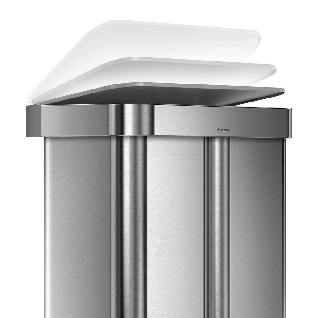 2026 Newsimplehuman 58 Liter / 15.3 Gallon Rectangular Dual Compartment Recycling Step, Brushed Stainless Steel with Soft-Close Plastic Lid Kitchen Trash Can