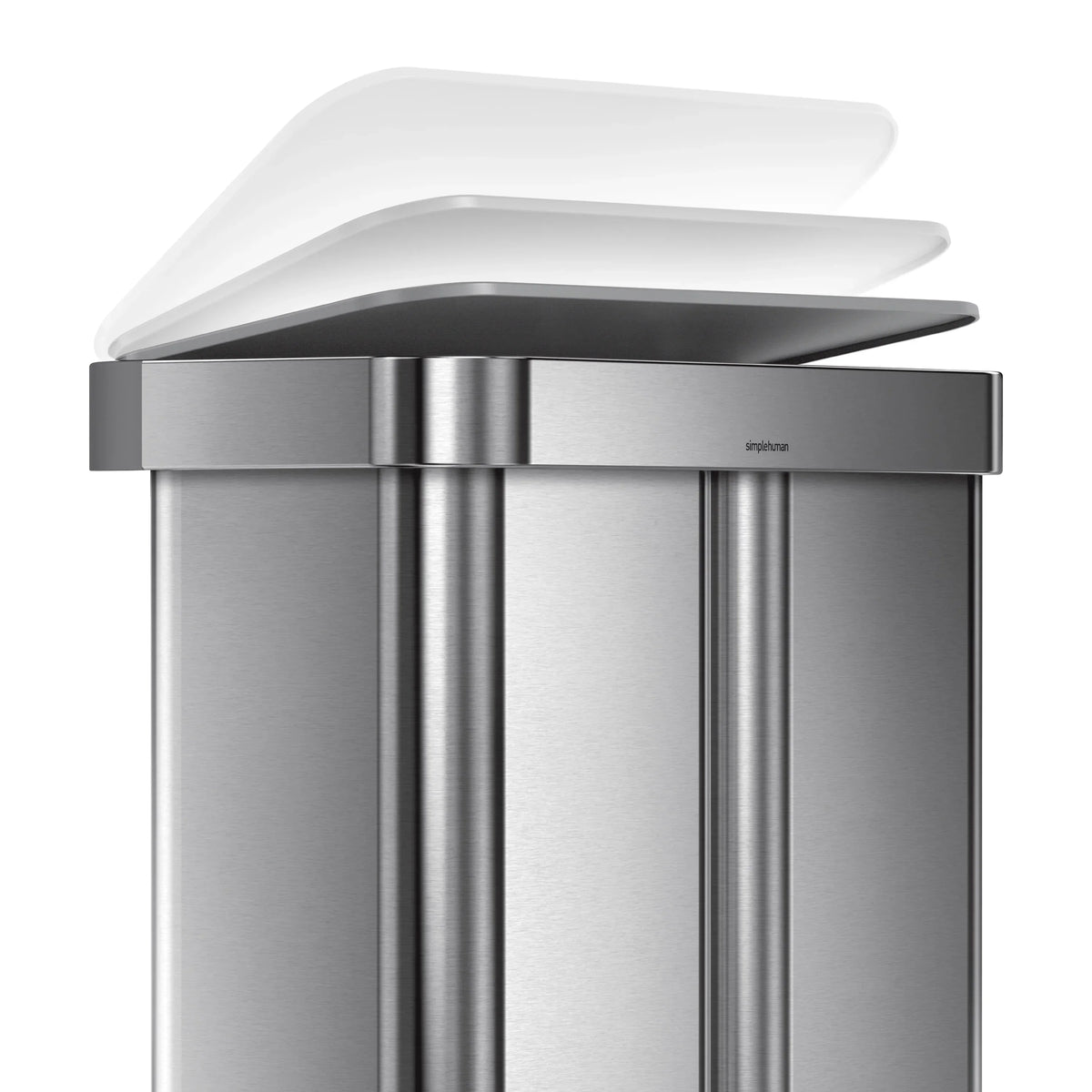 2026 Newsimplehuman 58 Liter / 15.3 Gallon Rectangular Dual Compartment Recycling Step, Brushed Stainless Steel with Soft-Close Plastic Lid Kitchen Trash Can