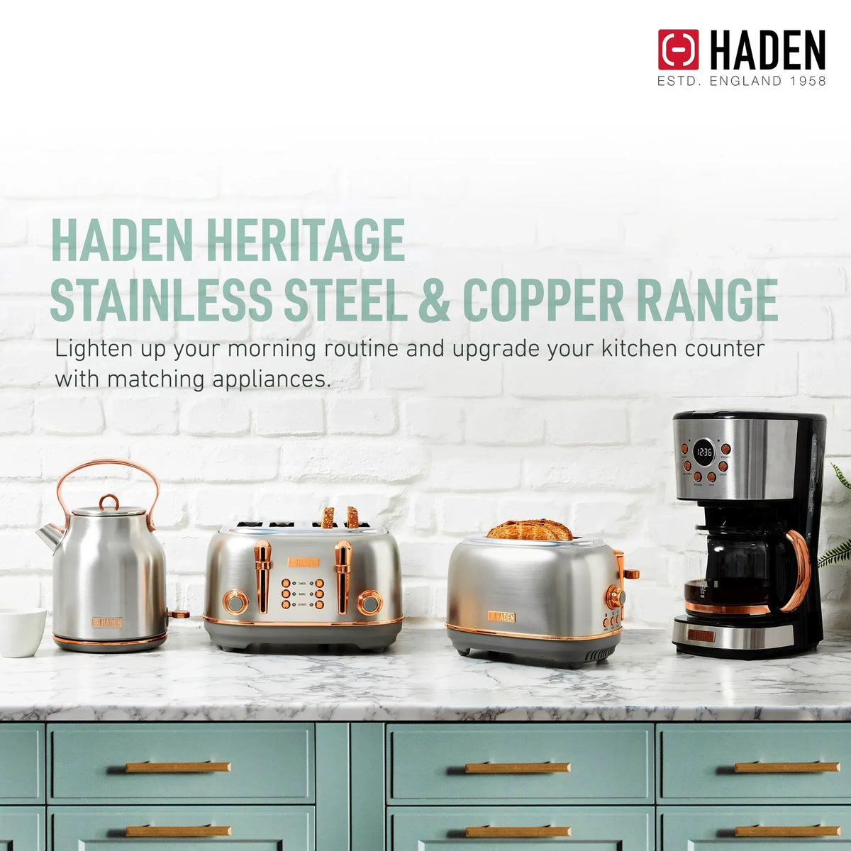 2026 NewHaden Heritage 1500 1.7 Electric Kettle, Matte Black Finish with Copper Accents