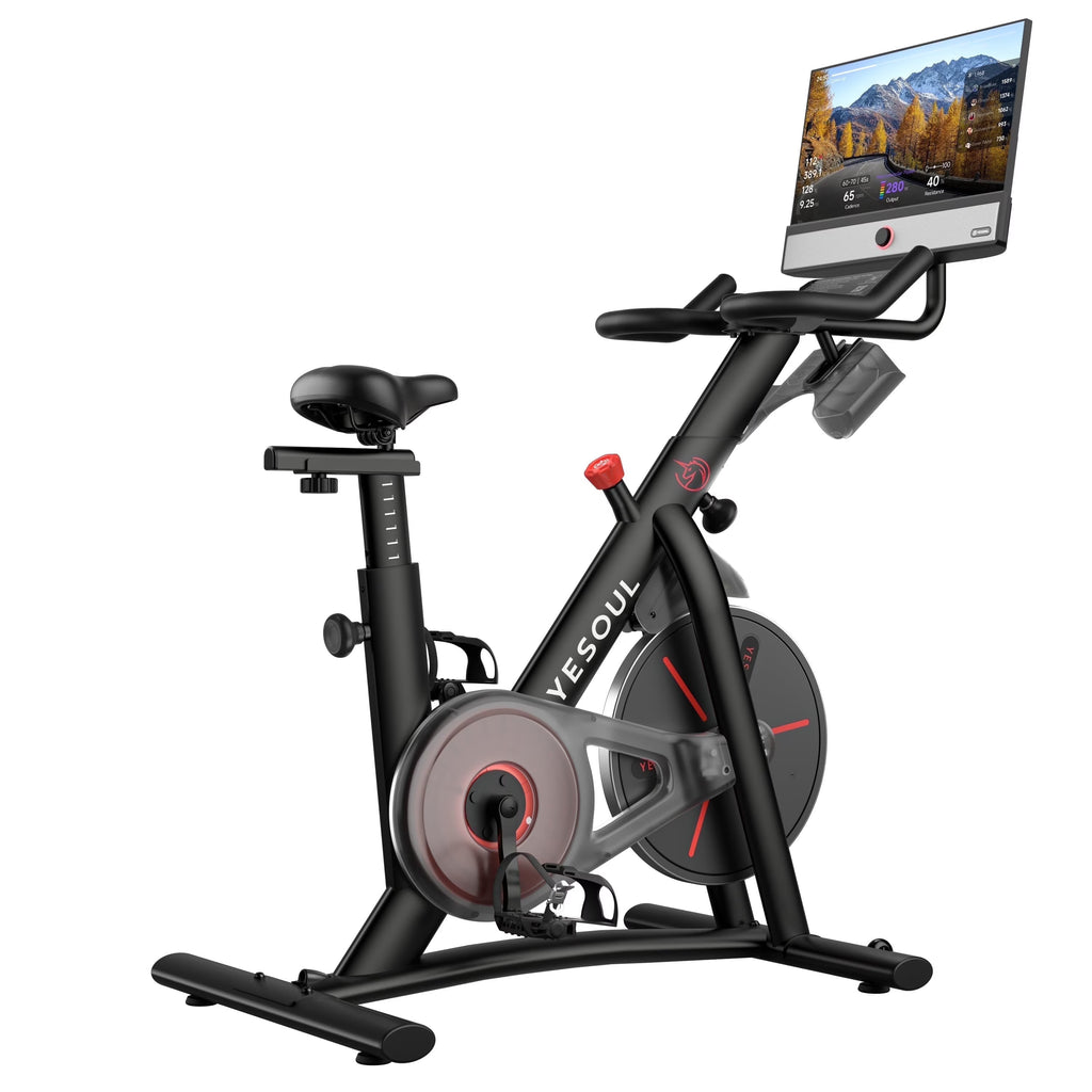 2026 NewYESOUL G1 Plus Magnetic Exercise Bike with 21.5" Rotating HD Screen, 100 Resistance Levels, Silent Drive, Vented Seat, Home Indoor Cycling