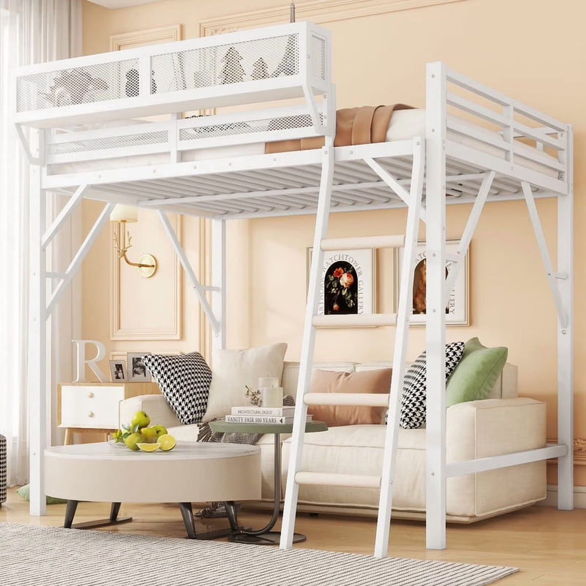 2026 NewDuxelifin Queen Size Metal Loft Bed Frame, Heavy Duty Steel High Loft Bed with Storage Shelves & Ladder, Space-Saving Loft Bed for Apartments, Adults, Teens & Juniors (Black)