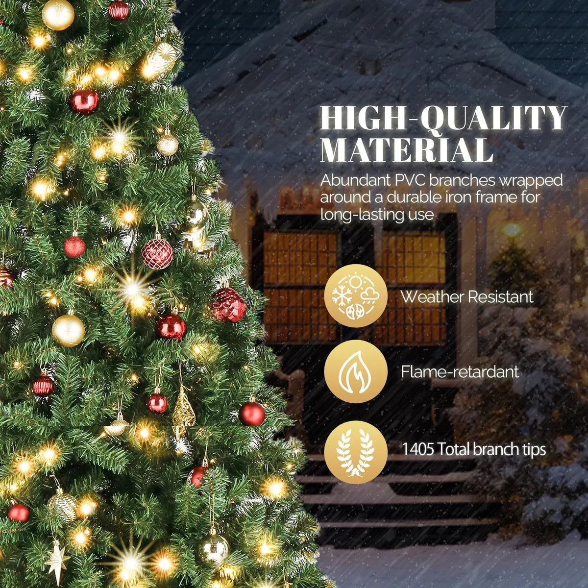 2026 NewVebreda 6FT Pre-Lit Artificial Christmas Tree with 300 Warm White LED Lights, Hinged Branch Design, Eco-Friendly PVC Needles & Foldable Metal Stand for Home, Office & Holiday D"cor