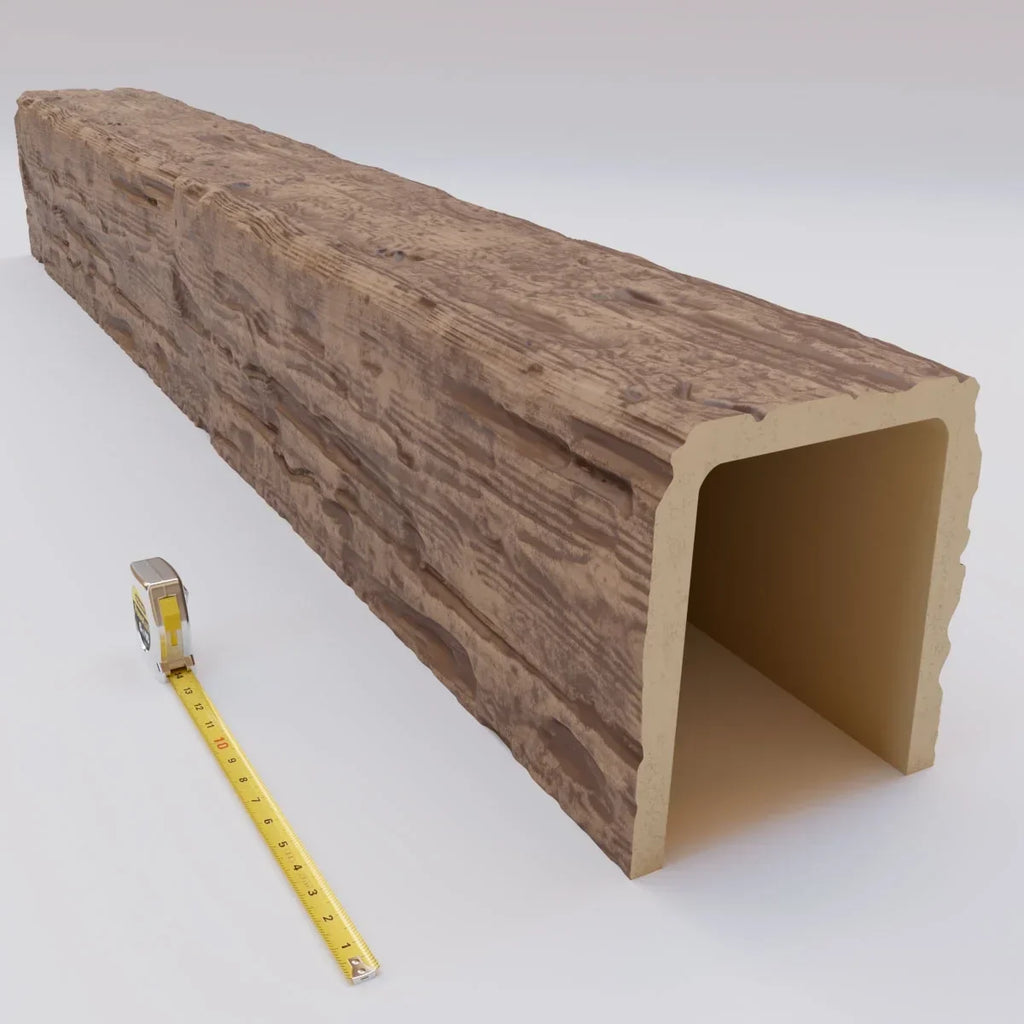 2026 NewEkena Millwork 3 1/2"W x 3 1/2"H x 120"L 3-Sided (U-Beam) Salvaged Timber HeritageTimber Faux Wood Ceiling Beam, Kona Brown