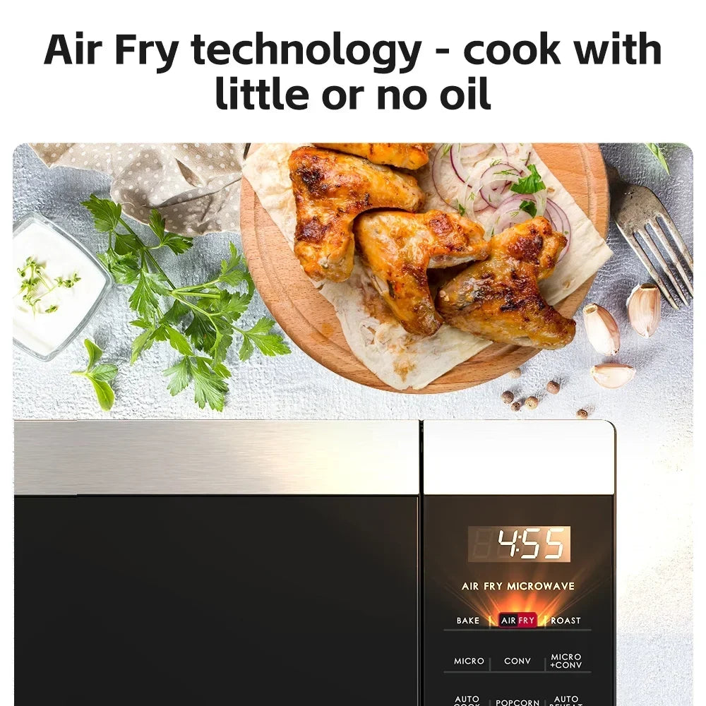 2026 NewGalanz 0.9 Cu ft Air Fry Countertop Microwave, 900 Watts, Stainless Steel, New
