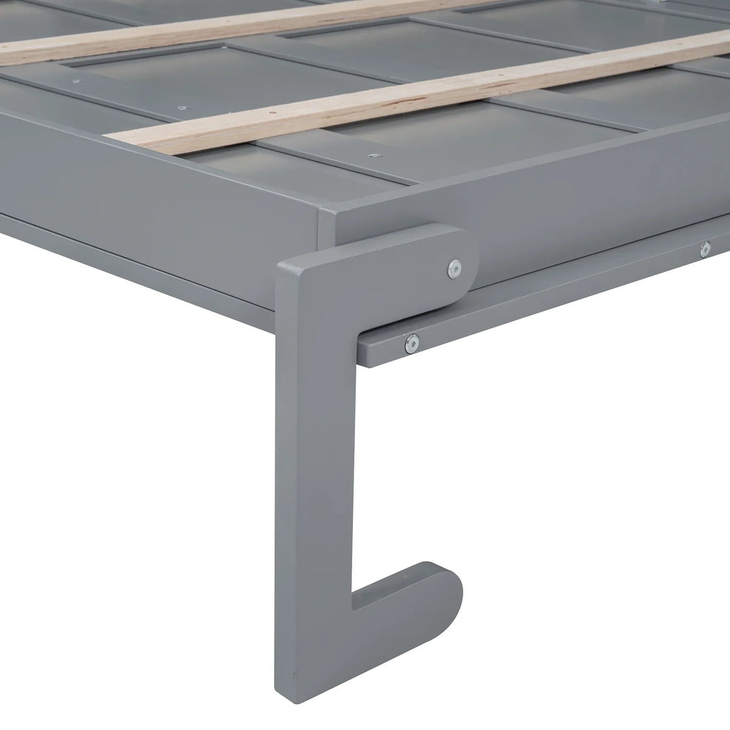 2026 NewQueen Size Murphy Bed Wall Bed with Top Shelves & USB Charging, Space-Saving Cabinet Bed with Flexible Slats, Gray Modern Foldable Bed