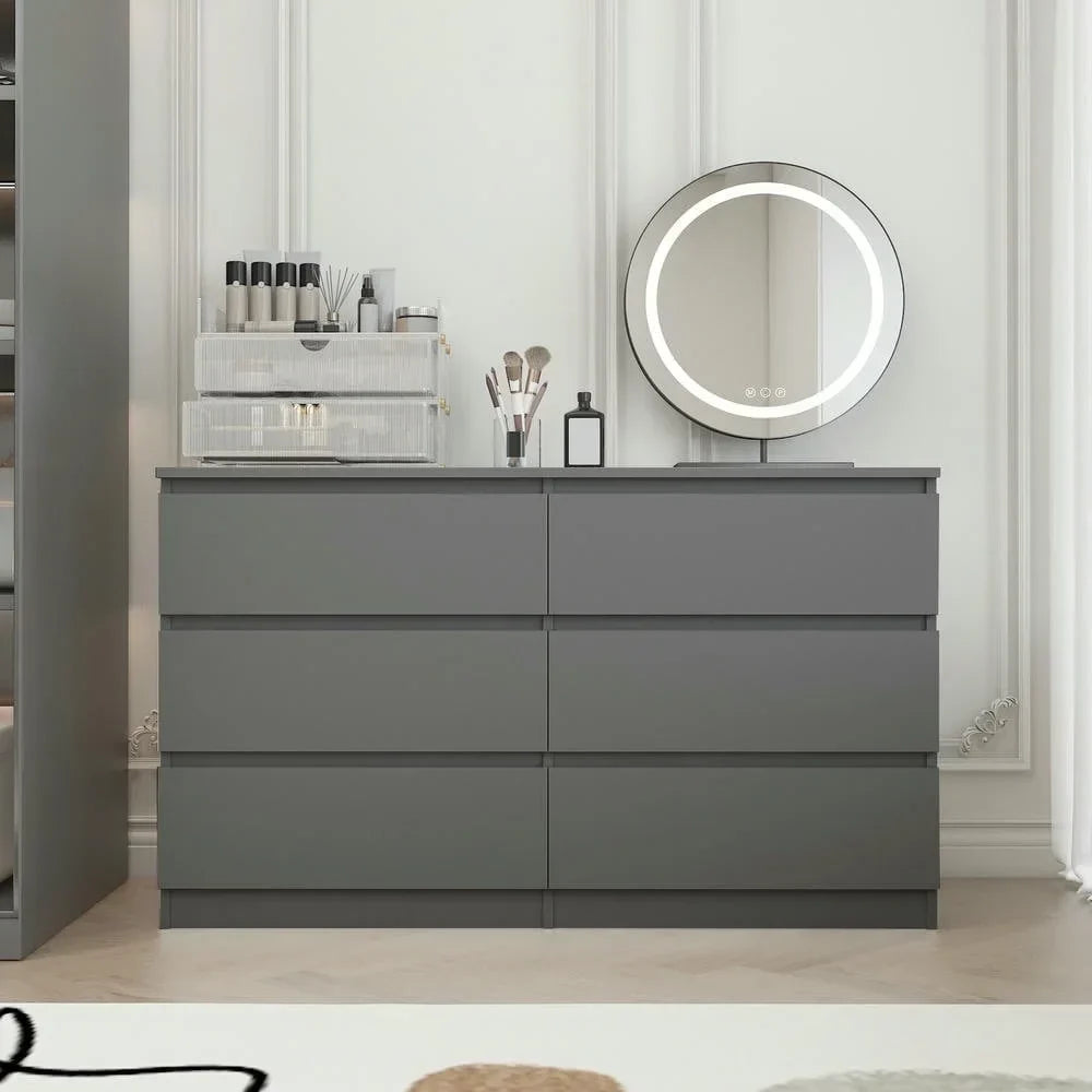 2026 NewKadyn Modern 6 Drawer Dresser Wood Cabinet,Dresser for Bedroom, Kitchen Storage Cabinet with Drawers, Chest of Drawers(Black)