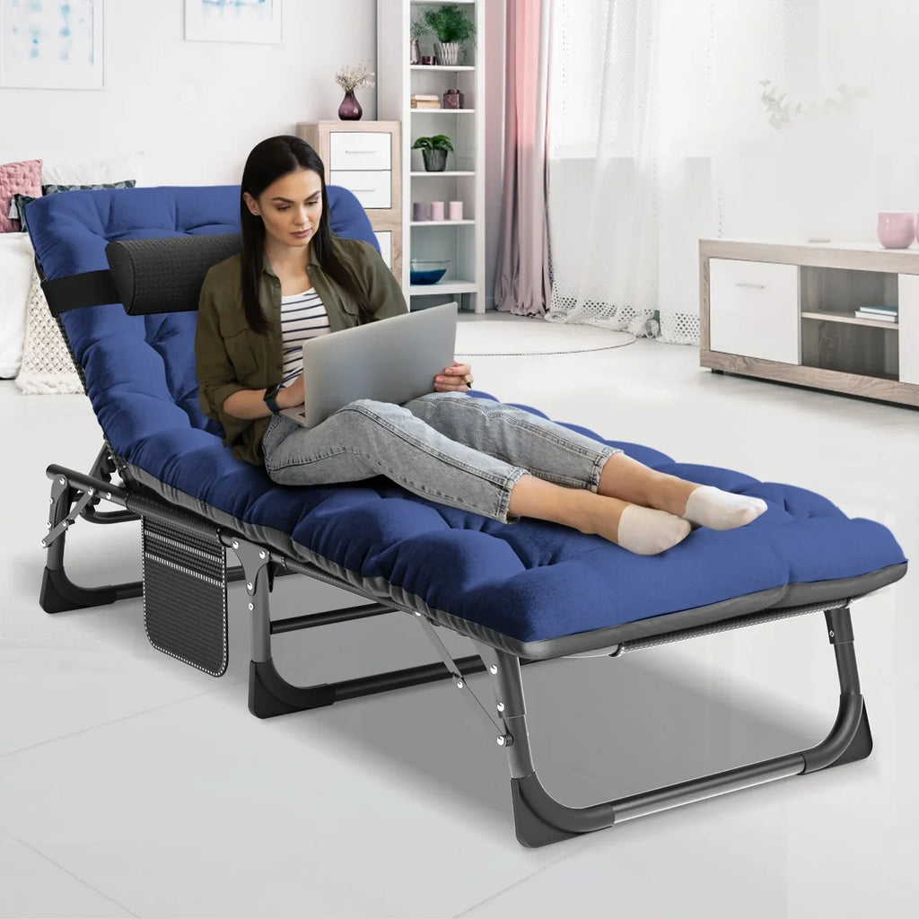 2026 NewMOPHOTO Lounge Chair with Mattress, Outdoor Chaise Lounge Support 440 Lbs, Adjustable Portable Heavy Duty Sleeping Cots Bed for Camping, Pool, Beach, Patio