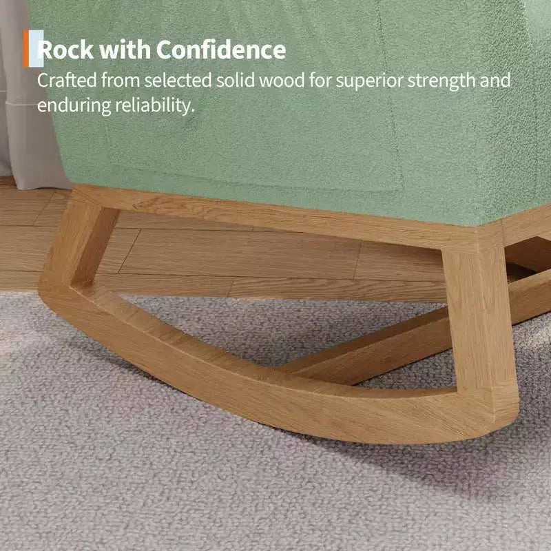2026 Sillón mecedora deslizante tapizado con bolsillo lateral, estructura de madera, 1 plaza